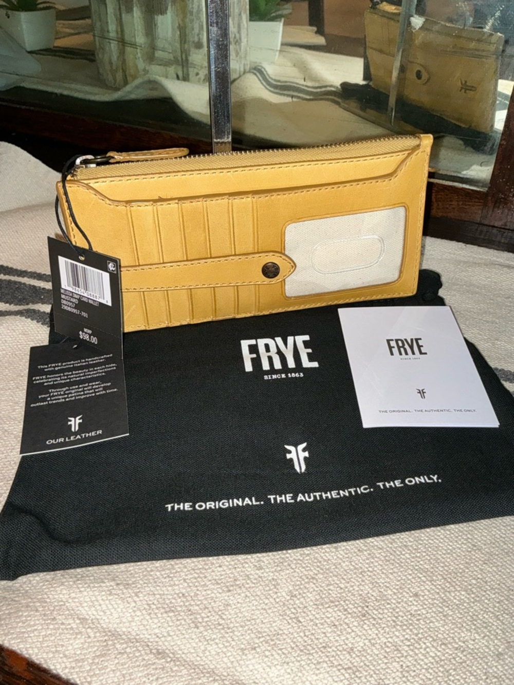 NWT Frye Melissa Leather Snap Card Wallet Yellow Mustard Retail $98